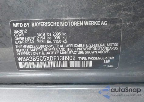 2013 BMW 328I xDrive z USA, uszkodzony, nr VIN WBA3B5C5XDF138902